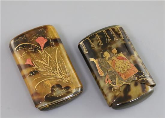 Two Japanese lacquered tortoiseshell cigar cases, Meiji period, H. 8.7cm